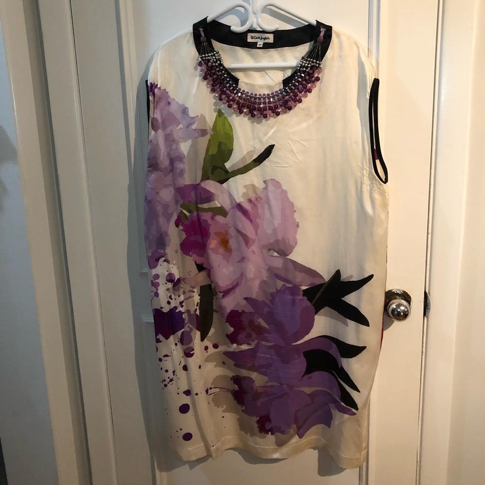Silky white dress with purple flowers